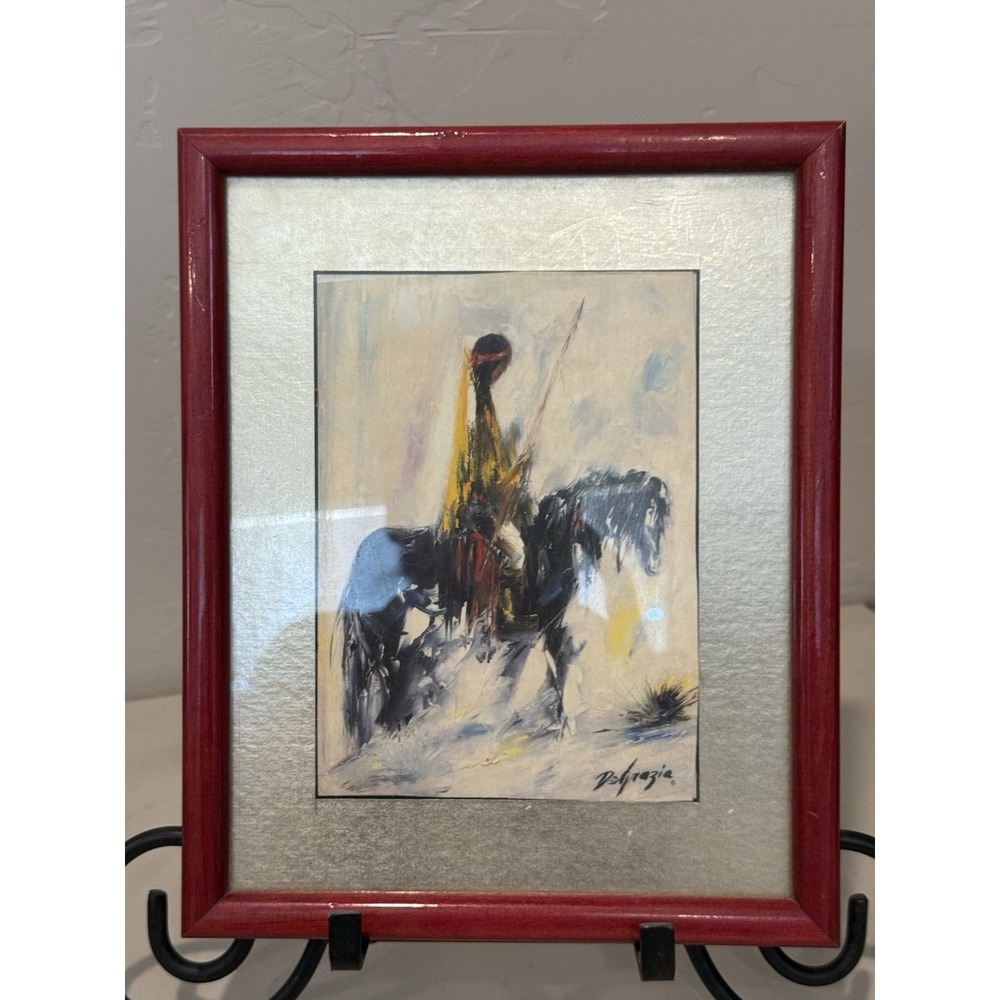 Vintage DeGrazia Print 'End of a Long Day' Red Frame Mother Child 10 x 8"